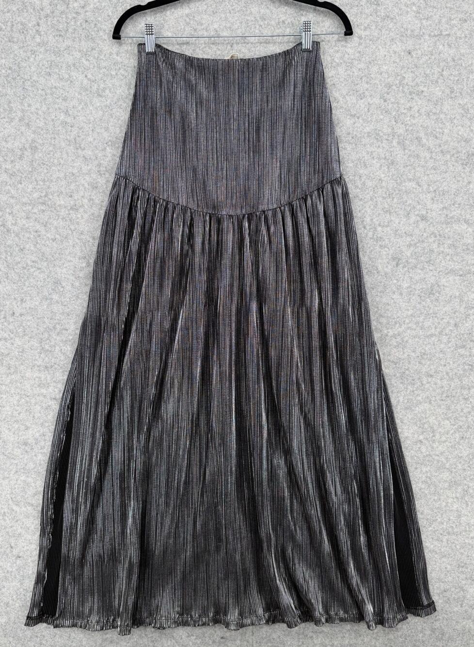 NWOT Jen's Pirate Booty Incense Metallic Gray/Silver Maxi Skirt Size SMALL